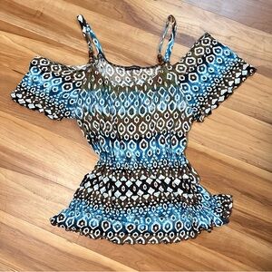 Vintage Y2K Coconut Girl Blue and Brown Women's Top *Read*